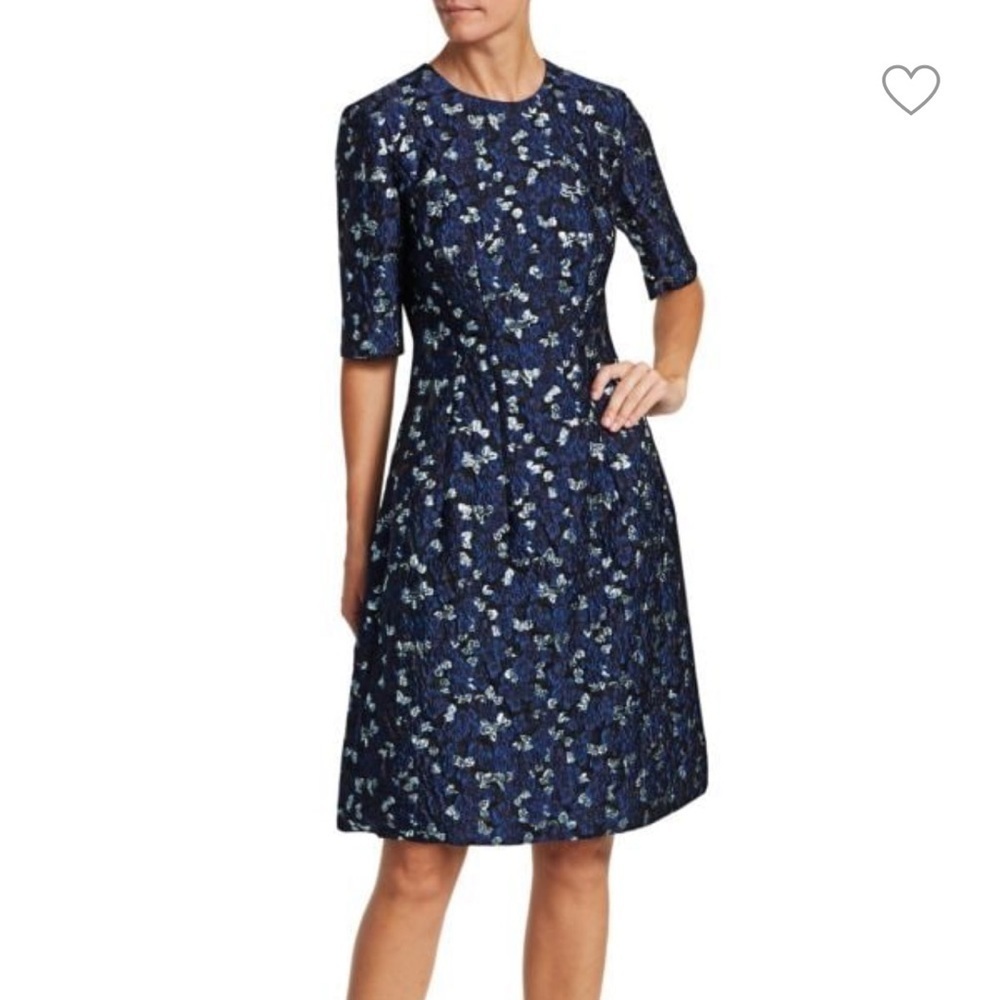 Lela Rose Holly textured flare dress navy blue metallic